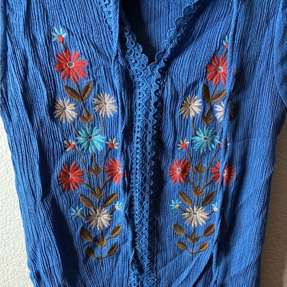 Blu Pepper Blue Tie Front Cap Sleeve Blouse L - Picture 6 of 10